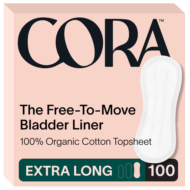 Cora Organic Bladder Liners Ultra Thin Incontinence Postpartum Pads for Women Panty Liners for Bladder Leaks Breathable Cotton 100 Extra Long